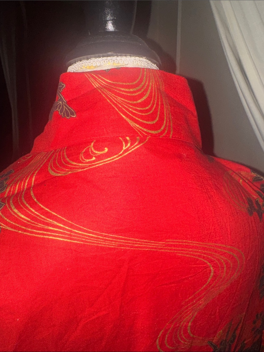 Red Kimono Robe Black Floral Gold Detail Authentic Japanese Adult One Size - Picture 6 of 11